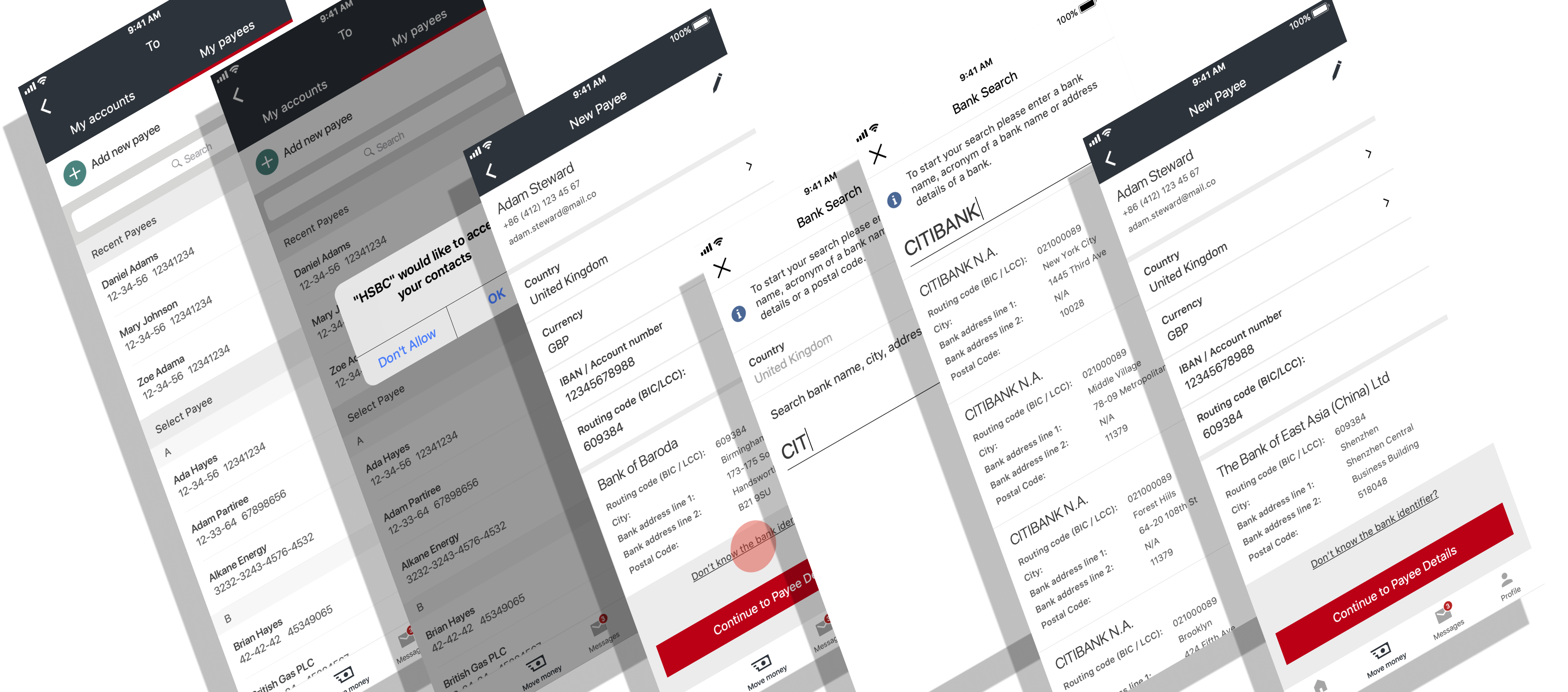 Global Banking App:  Add Beneficiary from Mob Contacts